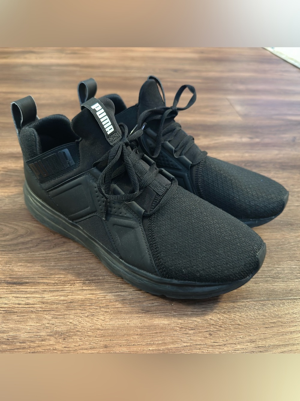 PUMA Enzo Sport Mid Black Knit High-Top Sneakers – Lace-Up Athletic Shoes